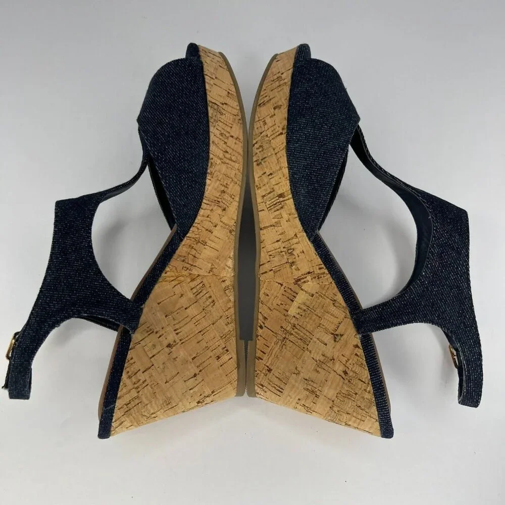 C Est. 1946 Womens 42621128 Blue Adjustable Denim Wedge Size 9W Strappy Sandals
